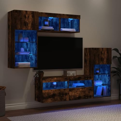 INLIFE 5-TLG. Wohnwand mit LED-Beleuchtung Räuchereiche Holzwerkstoff,Möbel,TV-Möbel,Braun,79.13 KG,3216729 von INLIFE