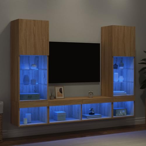 INLIFE 5-TLG. Wohnwand mit LED-Beleuchtung Sonoma-Eiche Holzwerkstoff,Möbel,TV-Möbel,Braun,63.04 KG,3216692 von INLIFE
