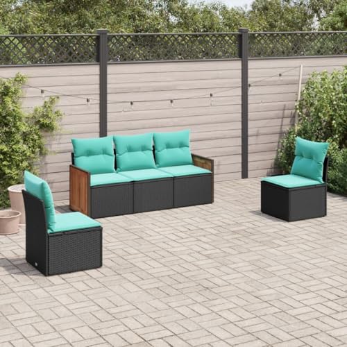 INLIFE 5-teiliges Gartensofa-Set mit Kissen, schwarzes Polyrattan,Möbel,Gartenmöbel,Gartenmöbel-Sets,Schwarz,42.8 KG,3227527 von INLIFE