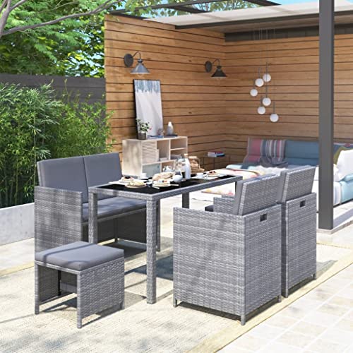 INLIFE 6-TLG. Garten-Essgruppe mit Auflagen Poly Rattan Grau von INLIFE