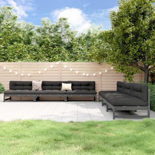 INLIFE 6-TLG. Garten-Lounge-Set Grau Massivholz Kiefer,Möbel,Gartenmöbel,Gartenmöbel-Sets,Grau,90.44 KG,3186608 von INLIFE