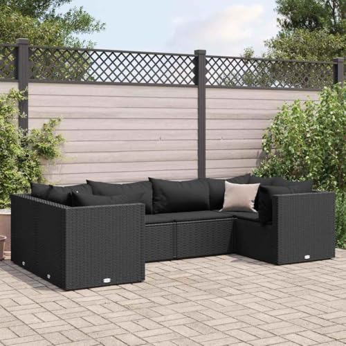INLIFE 6-TLG. Garten-Lounge-Set mit Kissen Schwarz Poly Rattan,Möbel,Gartenmöbel,Gartenmöbel-Sets,Schwarz,45.1 KG,3308251 von INLIFE