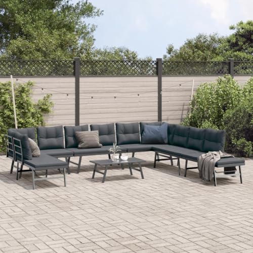 INLIFE 6-TLG. Garten-Sitzgruppe mit Kissen Schwarz Stahl,Möbel,Gartenmöbel,Gartenmöbel-Sets,Schwarz,89.85 KG,3283729 von INLIFE