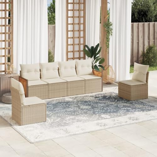 INLIFE 6-TLG. Garten-Sofagarnitur mit Kissen Beige Poly Rattan,Möbel,Gartenmöbel,Gartenmöbel-Sets,Beige,48.8 KG,3227542 von INLIFE