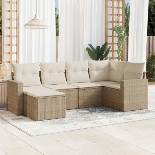 INLIFE 6-TLG. Garten-Sofagarnitur mit Kissen Beige Poly Rattan,Möbel,Gartenmöbel,Gartenmöbel-Sets,Beige,48.9 KG,3219248 von INLIFE
