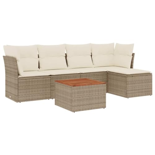 INLIFE 6-TLG. Garten-Sofagarnitur mit Kissen Beige Poly Rattan,Möbel,Gartenmöbel,Gartenmöbel-Sets,Beige,50 KG,3255946 von INLIFE