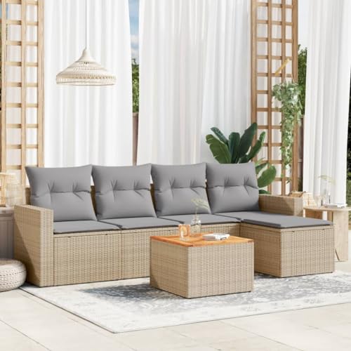 INLIFE 6-TLG. Garten-Sofagarnitur mit Kissen Beige Poly Rattan,Möbel,Gartenmöbel,Gartenmöbel-Sets,Beige,50 KG,3256430 von INLIFE