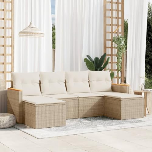 INLIFE 6-TLG. Garten-Sofagarnitur mit Kissen Beige Poly Rattan,Möbel,Gartenmöbel,Gartenmöbel-Sets,Beige,50 KG,3258621 von INLIFE