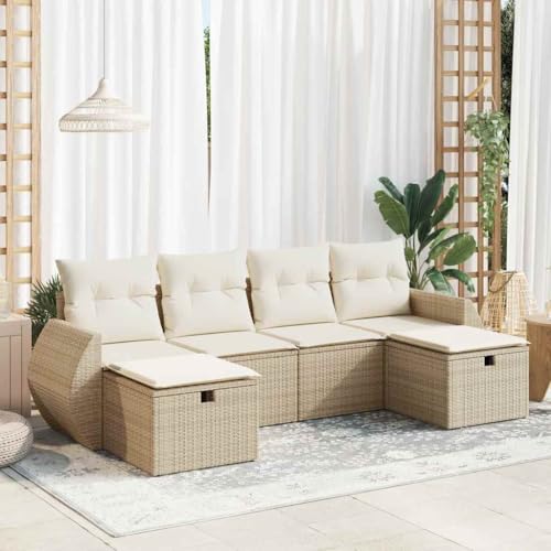 INLIFE 6-TLG. Garten-Sofagarnitur mit Kissen Beige Poly Rattan,Möbel,Gartenmöbel,Gartenmöbel-Sets,Beige,50 KG,3325624 von INLIFE