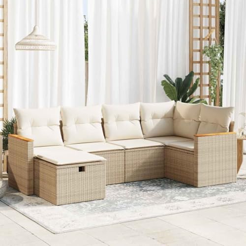 INLIFE 6-TLG. Garten-Sofagarnitur mit Kissen Beige Poly Rattan,Möbel,Gartenmöbel,Gartenmöbel-Sets,Beige,53.1 KG,3325915 von INLIFE