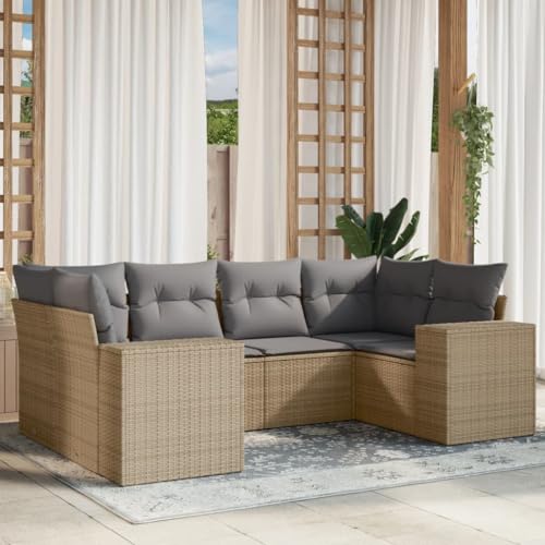 INLIFE 6-TLG. Garten-Sofagarnitur mit Kissen Beige Poly Rattan,Möbel,Gartenmöbel,Gartenmöbel-Sets,Beige,55.4 KG,3222978 von INLIFE