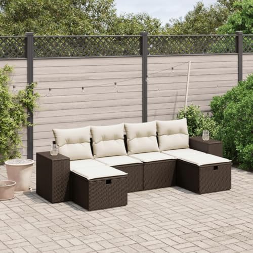 INLIFE 6-TLG. Garten-Sofagarnitur mit Kissen Braun Poly Rattan,Möbel,Gartenmöbel,Gartenmöbel-Sets,Braun,48.4 KG,3264479 von INLIFE
