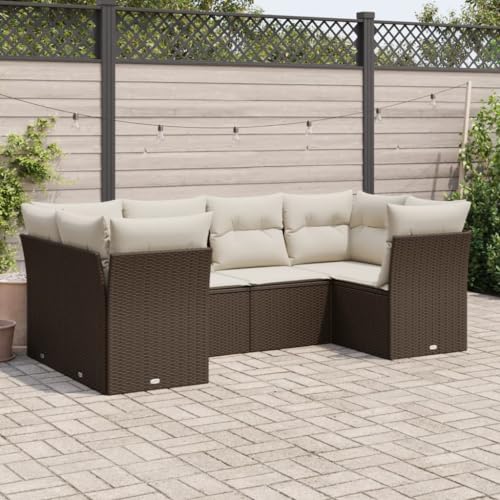 INLIFE 6-TLG. Garten-Sofagarnitur mit Kissen Braun Poly Rattan,Möbel,Gartenmöbel,Gartenmöbel-Sets,Braun,51.2 KG,3218113 von INLIFE