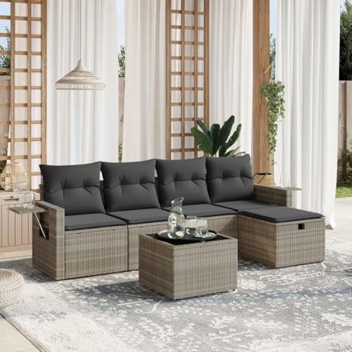 INLIFE 6-TLG. Garten-Sofagarnitur mit Kissen Hellgrau Poly Rattan,Möbel,Gartenmöbel,Gartenmöbel-Sets,Grau,50 KG,3263788 von INLIFE