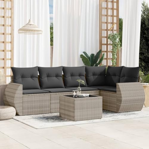 INLIFE 6-TLG. Garten-Sofagarnitur mit Kissen Hellgrau Poly Rattan,Möbel,Gartenmöbel,Gartenmöbel-Sets,Grau,53.2 KG,3253679 von INLIFE