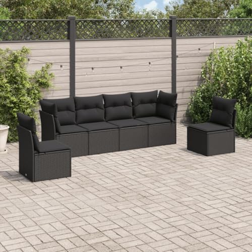INLIFE 6-TLG. Garten-Sofagarnitur mit Kissen Schwarz Poly Rattan,Möbel,Gartenmöbel,Gartenmöbel-Sets,Schwarz,50 KG,3249204 von INLIFE