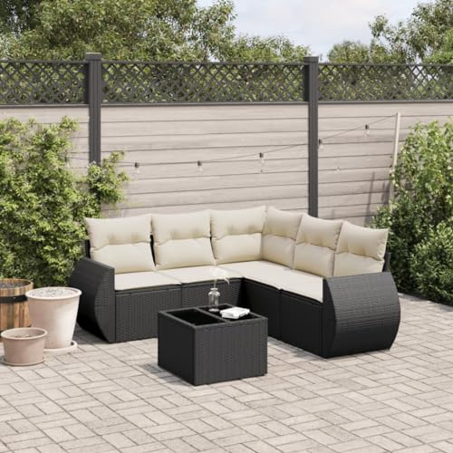 INLIFE 6-TLG. Garten-Sofagarnitur mit Kissen Schwarz Poly Rattan,Möbel,Gartenmöbel,Gartenmöbel-Sets,Schwarz,51.8 KG,3253693 von INLIFE