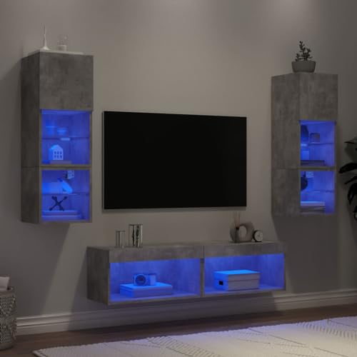 INLIFE 6-TLG. Wohnwand mit LED-Beleuchtung Betongrau Holzwerkstoff,Möbel,TV-Möbel,Grau,45.99 KG,3216618 von INLIFE