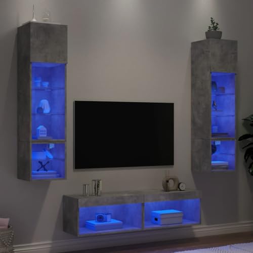 INLIFE 6-TLG. Wohnwand mit LED-Beleuchtung Betongrau Holzwerkstoff,Möbel,TV-Möbel,Grau,52.29 KG,3216625 von INLIFE