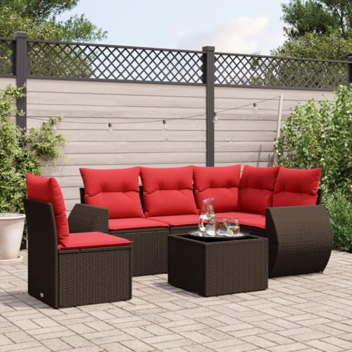 INLIFE 6-teiliges Gartensofa-Set mit Kissen, braun, Polyrattan,Möbel,Gartenmöbel,Gartenmöbel-Sets,Brown and red,50.8 KG,3221383 von INLIFE
