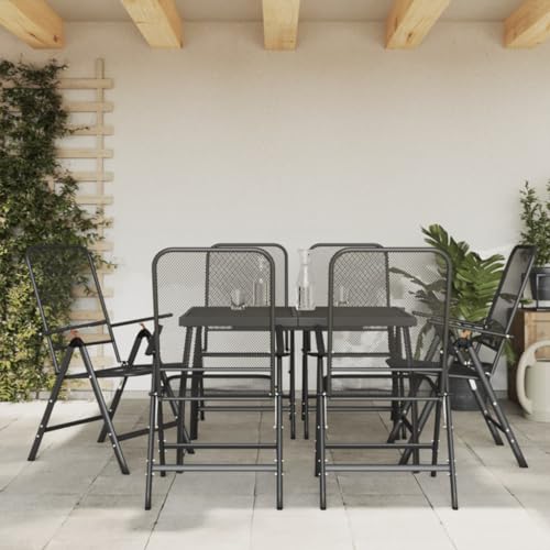 INLIFE 7-TLG. Garten-Essgruppe Anthrazit Streckgitter,Möbel,Gartenmöbel,Gartenmöbel-Sets,Anthrazit,55.3 KG,3211821 von INLIFE