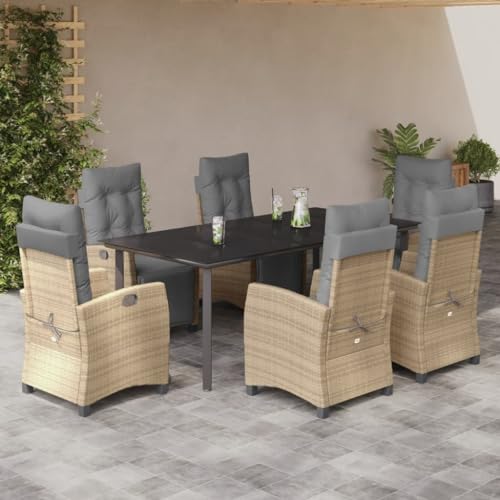 INLIFE 7-TLG. Garten-Essgruppe mit Kissen Beigemischung Poly Rattan,Möbel,Gartenmöbel,Gartenmöbel-Sets,Beige,107 KG,3213028 von INLIFE