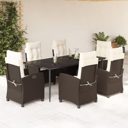 INLIFE 7-TLG. Garten-Essgruppe mit Kissen Braun Poly Rattan,Möbel,Gartenmöbel,Gartenmöbel-Sets,Braun,101.8 KG,3212769 von INLIFE