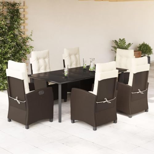 INLIFE 7-TLG. Garten-Essgruppe mit Kissen Braun Poly Rattan,Möbel,Gartenmöbel,Gartenmöbel-Sets,Braun,102.8 KG,3212779 von INLIFE