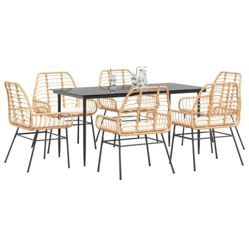 INLIFE 7-TLG. Garten-Essgruppe mit Kissen Braun Poly Rattan Glas,Möbel,Gartenmöbel,Gartenmöbel-Sets,Braun,55.9 KG,3334461 von INLIFE
