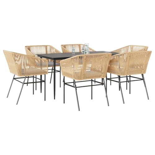 INLIFE 7-TLG. Garten-Essgruppe mit Kissen Braun Poly Rattan Glas,Möbel,Gartenmöbel,Gartenmöbel-Sets,Braun,70.9 KG,3334524 von INLIFE
