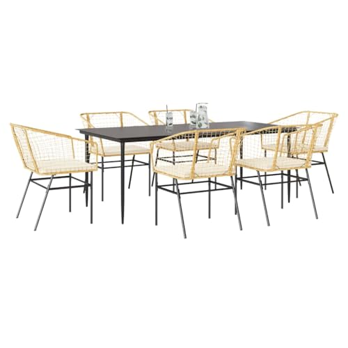 INLIFE 7-TLG. Garten-Essgruppe mit Kissen Braun Poly Rattan Glas,Möbel,Gartenmöbel,Gartenmöbel-Sets,Braun,73 KG,3334511 von INLIFE