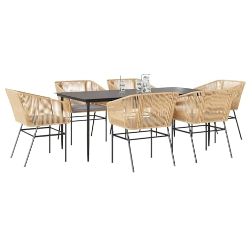 INLIFE 7-TLG. Garten-Essgruppe mit Kissen Braun Poly Rattan Glas,Möbel,Gartenmöbel,Gartenmöbel-Sets,Braun,85 KG,3334525 von INLIFE