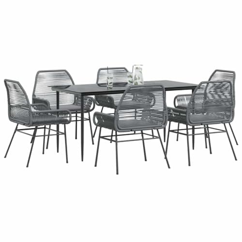 INLIFE 7-TLG. Garten-Essgruppe mit Kissen Grau Poly Rattan Glas,Möbel,Gartenmöbel,Gartenmöbel-Sets,Grau,63.7 KG,3334482 von INLIFE