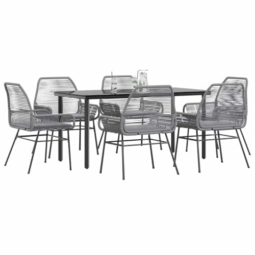 INLIFE 7-TLG. Garten-Essgruppe mit Kissen Grau Poly Rattan Glas,Möbel,Gartenmöbel,Gartenmöbel-Sets,Grau,63.95 KG,3334580 von INLIFE