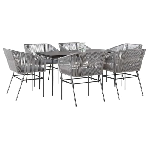 INLIFE 7-TLG. Garten-Essgruppe mit Kissen Grau Poly Rattan Glas,Möbel,Gartenmöbel,Gartenmöbel-Sets,Grau,70.9 KG,3334531 von INLIFE