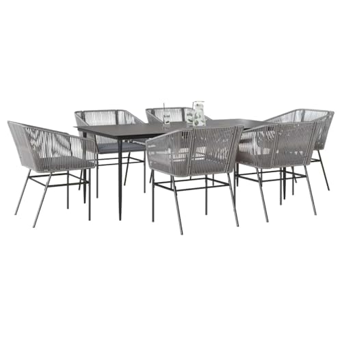INLIFE 7-TLG. Garten-Essgruppe mit Kissen Grau Poly Rattan Glas,Möbel,Gartenmöbel,Gartenmöbel-Sets,Grau,85 KG,3334532 von INLIFE
