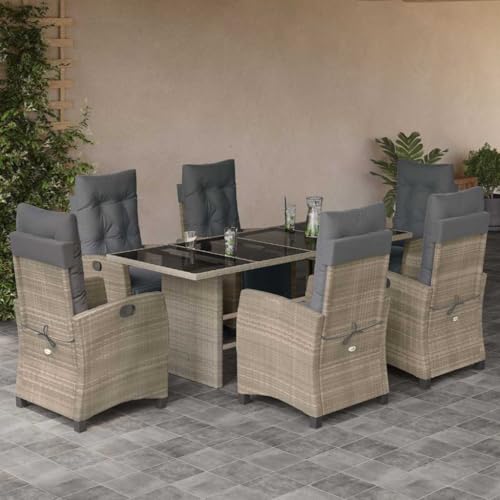 INLIFE 7-TLG. Garten-Essgruppe mit Kissen Hellgrau Poly Rattan,Möbel,Gartenmöbel,Gartenmöbel-Sets,Grau,96.4 KG,3212930 von INLIFE