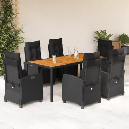 INLIFE 7-TLG. Garten-Essgruppe mit Kissen Schwarz Poly Rattan,Möbel,Gartenmöbel,Gartenmöbel-Sets,Schwarz,94.1 KG,3212910 von INLIFE