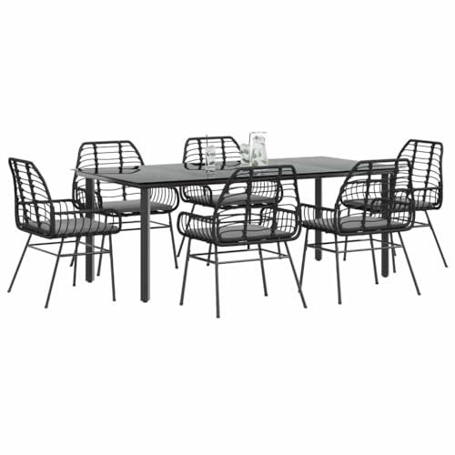 INLIFE 7-TLG. Garten-Essgruppe mit Kissen Schwarz Poly Rattan Glas,Möbel,Gartenmöbel,Gartenmöbel-Sets,Schwarz,71 KG,3334553 von INLIFE