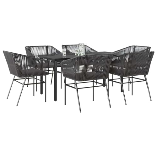 INLIFE 7-TLG. Garten-Essgruppe mit Kissen Schwarz Poly Rattan Glas,Möbel,Gartenmöbel,Gartenmöbel-Sets,Schwarz,71.15 KG,3334615 von INLIFE