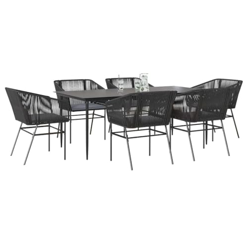 INLIFE 7-TLG. Garten-Essgruppe mit Kissen Schwarz Poly Rattan Glas,Möbel,Gartenmöbel,Gartenmöbel-Sets,Schwarz,85 KG,3334518 von INLIFE