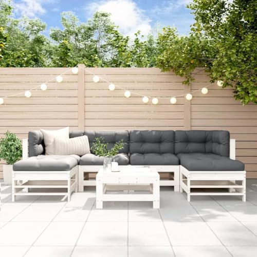 INLIFE 7-TLG. Garten-Lounge-Set Weiß Massivholz Kiefer,Möbel,Gartenmöbel,Gartenmöbel-Sets,Weiß,60.07 KG,3186397 von INLIFE