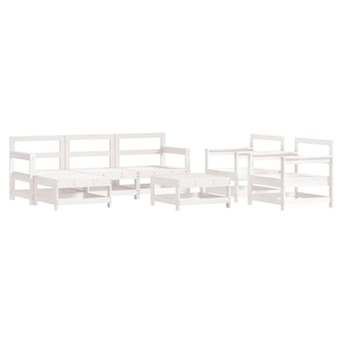 INLIFE 7-TLG. Garten-Lounge-Set Weiß Massivholz Kiefer,Möbel,Gartenmöbel,Gartenmöbel-Sets,Weiß,62.74 KG,3186250 von INLIFE