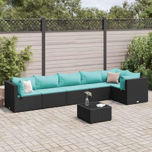 INLIFE 7-TLG. Garten-Lounge-Set mit Kissen Schwarz Poly Rattan,Möbel,Gartenmöbel,Gartenmöbel-Sets,Schwarz,48.9 KG,3308116 von INLIFE