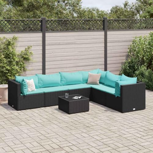 INLIFE 7-TLG. Garten-Lounge-Set mit Kissen Schwarz Poly Rattan,Möbel,Gartenmöbel,Gartenmöbel-Sets,Schwarz,48.9 KG,3308148 von INLIFE