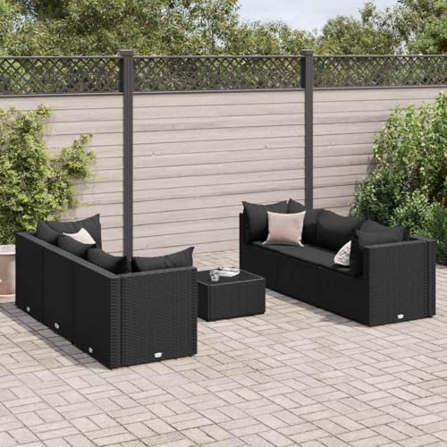 INLIFE 7-TLG. Garten-Lounge-Set mit Kissen Schwarz Poly Rattan,Möbel,Gartenmöbel,Gartenmöbel-Sets,Schwarz,49.75 KG,3308027 von INLIFE