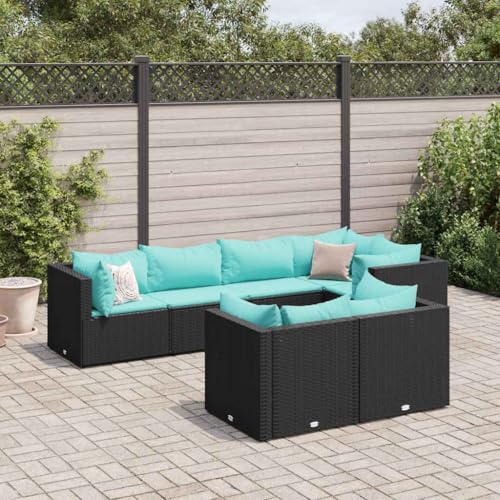 INLIFE 7-TLG. Garten-Lounge-Set mit Kissen Schwarz Poly Rattan,Möbel,Gartenmöbel,Gartenmöbel-Sets,Schwarz,53.4 KG,3308188 von INLIFE