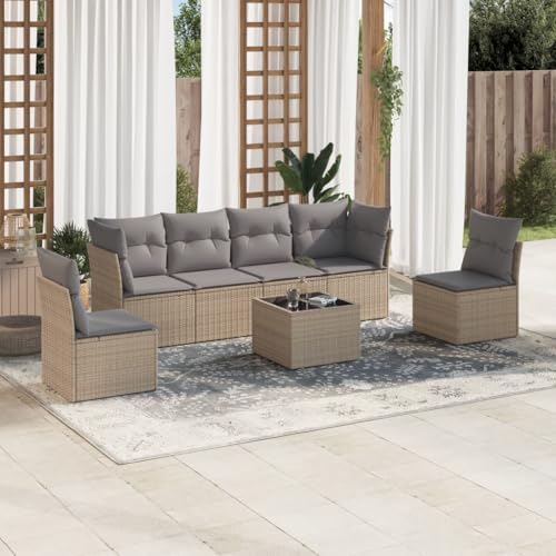 INLIFE 7-TLG. Garten-Sofagarnitur mit Kissen Beige Poly Rattan,Möbel,Gartenmöbel,Gartenmöbel-Sets,Beige,60 KG,3249218 von INLIFE