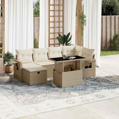 INLIFE 7-TLG. Garten-Sofagarnitur mit Kissen Beige Poly Rattan,Möbel,Gartenmöbel,Gartenmöbel-Sets,Beige,66.2 KG,3274978 von INLIFE