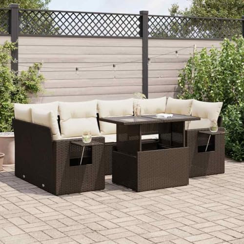 INLIFE 7-TLG. Garten-Sofagarnitur mit Kissen Braun Poly Rattan,Möbel,Gartenmöbel,Gartenmöbel-Sets,Braun,71.1 KG,3326434 von INLIFE
